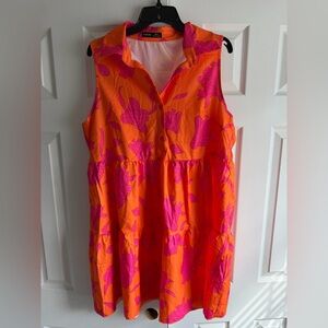 Sleeveless Floral Dress in Bright Orange & Hot Pink🧡🩷
